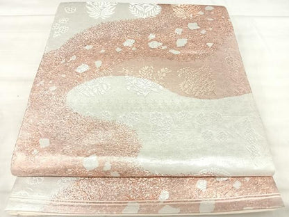 平和屋着物◎六通柄袋帯　草花文　銀糸　正絹　逸品　AABK0586yx