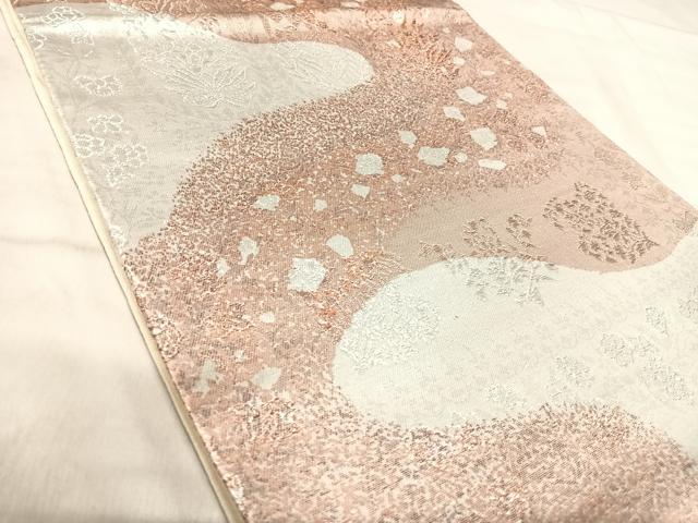 平和屋着物◎六通柄袋帯　草花文　銀糸　正絹　逸品　AABK0586yx