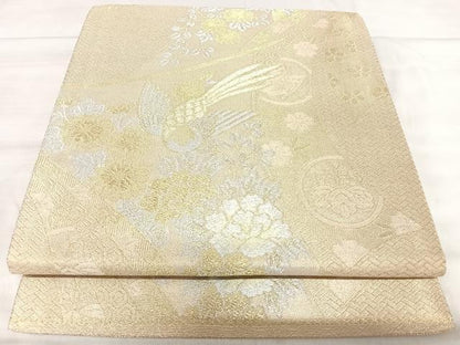 平和屋着物◎佐賀錦　六通柄袋帯　花蝶舞蝶文　金銀糸　正絹　逸品　AABK0587yx