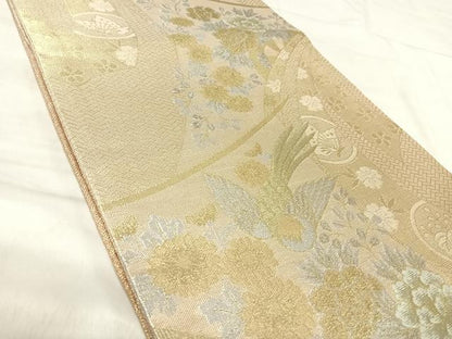 平和屋着物◎佐賀錦　六通柄袋帯　花蝶舞蝶文　金銀糸　正絹　逸品　AABK0587yx