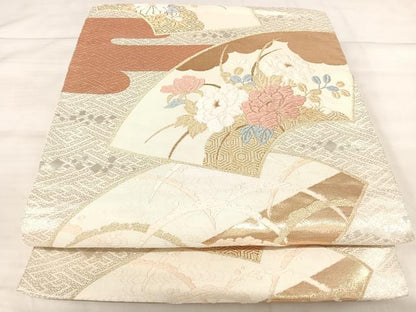 平和屋着物◎六通柄袋帯　唐織　地紙草花文　金銀糸　正絹　逸品　AABK0588yx