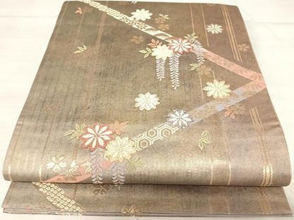 平和屋着物◎六通柄袋帯　唐織　舞花文　金糸　正絹　逸品　AABK0589yx
