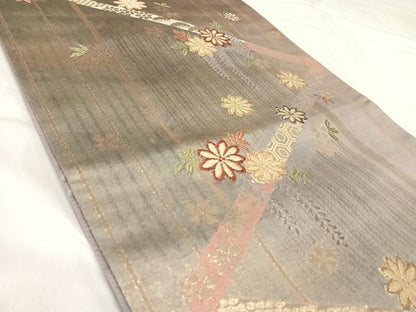 平和屋着物◎六通柄袋帯　唐織　舞花文　金糸　正絹　逸品　AABK0589yx