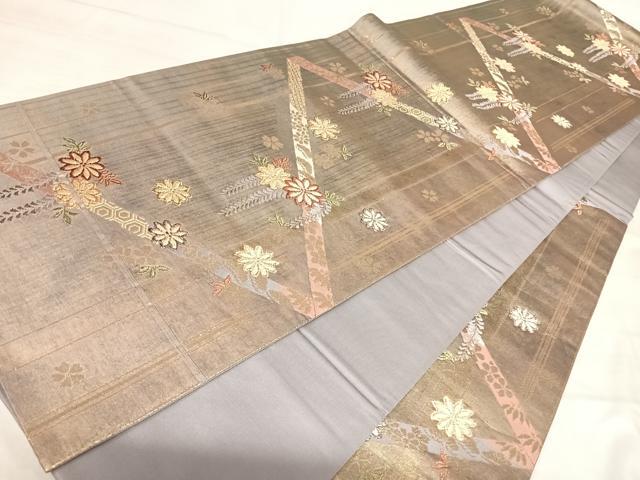 平和屋着物◎六通柄袋帯　唐織　舞花文　金糸　正絹　逸品　AABK0589yx