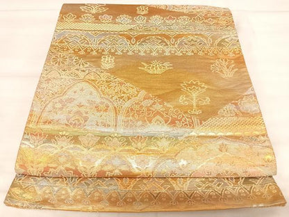 平和屋着物◎六通柄袋帯　洋花文　金糸　正絹　逸品　AABK0590yx