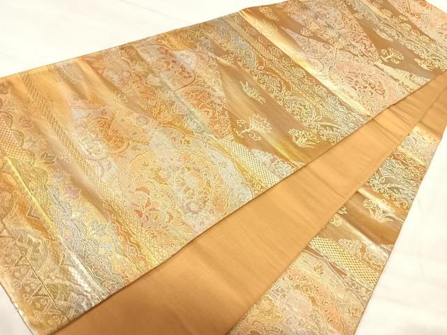 平和屋着物◎六通柄袋帯　洋花文　金糸　正絹　逸品　AABK0590yx