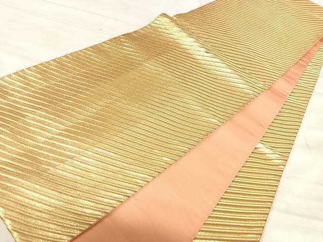 平和屋着物◎全通柄袋帯　斜縞　金糸　正絹　逸品　AABK0593yx