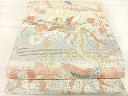 平和屋着物◎六通柄袋帯　鳳凰花文　金銀糸　正絹　逸品　AABK0595yx