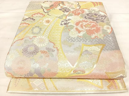 平和屋着物◎六通柄袋帯　花鳥文　金銀糸　正絹　逸品　AABK0597yx