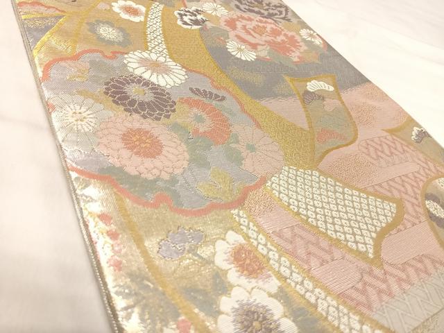 平和屋着物◎六通柄袋帯　花鳥文　金銀糸　正絹　逸品　AABK0597yx