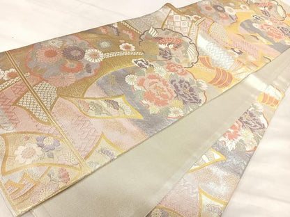 平和屋着物◎六通柄袋帯　花鳥文　金銀糸　正絹　逸品　AABK0597yx