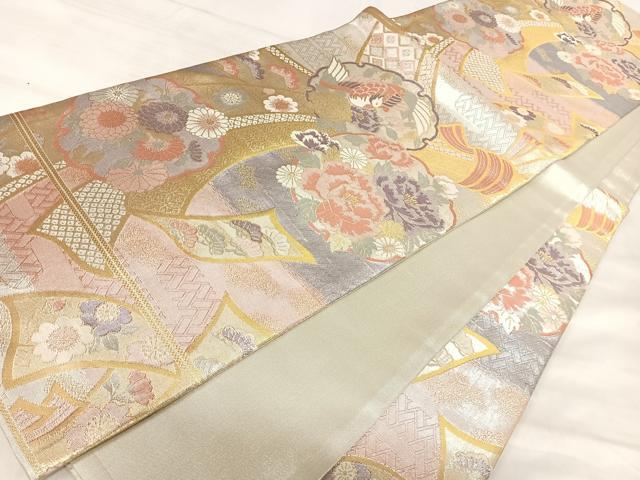平和屋着物◎六通柄袋帯　花鳥文　金銀糸　正絹　逸品　AABK0597yx