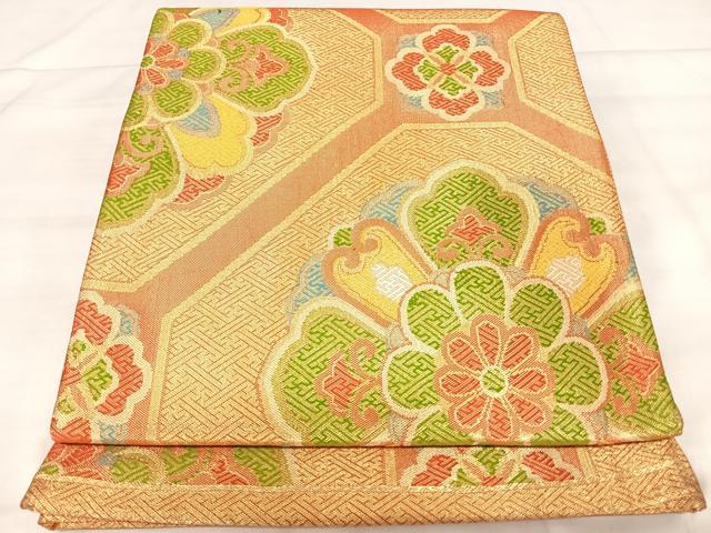 平和屋着物◎佐賀錦　六通柄袋帯　蜀江花文　金糸　正絹　逸品　AABK0599yx