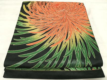 平和屋着物◎六通柄袋帯　乱菊　黒地　金糸　正絹　逸品　AABK0601yx