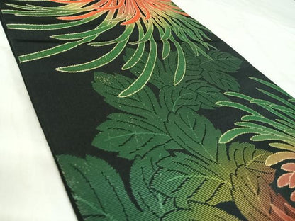 平和屋着物◎六通柄袋帯　乱菊　黒地　金糸　正絹　逸品　AABK0601yx