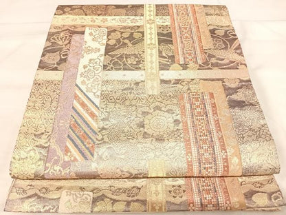 平和屋着物◎六通柄袋帯　鳥獣花文　金糸　正絹　逸品　AABK0607yx
