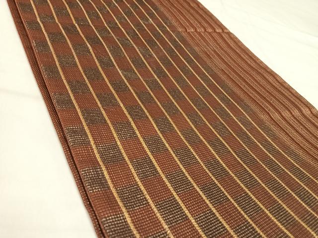 平和屋着物◎六通柄袋帯　縞　金糸　正絹　逸品　AABK0612yx