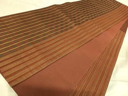 平和屋着物◎六通柄袋帯　縞　金糸　正絹　逸品　AABK0612yx