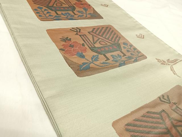 平和屋着物◎六通柄袋帯　花鳥文　雲母　正絹　逸品　AABK0613yx