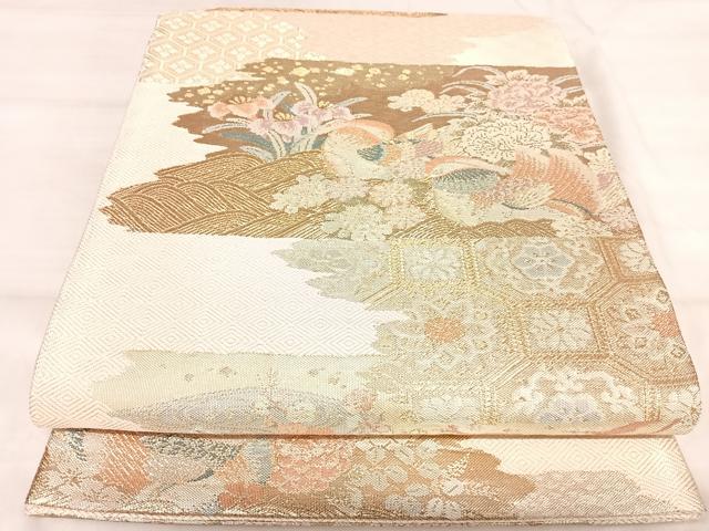 平和屋着物◎佐賀錦　六通柄袋帯　霞取遊鴛鴦能衣文　金糸　正絹　逸品　AABK0618yx