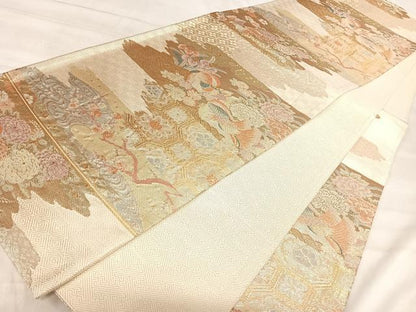 平和屋着物◎佐賀錦　六通柄袋帯　霞取遊鴛鴦能衣文　金糸　正絹　逸品　AABK0618yx