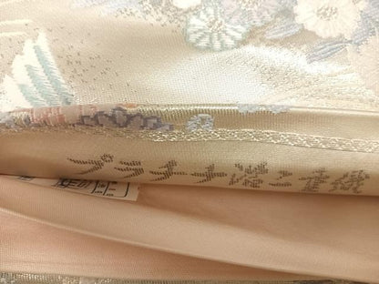 平和屋着物◎六通柄袋帯　飛鶴草花文　プラチナ箔二重織　正絹　逸品　AABK0623yx