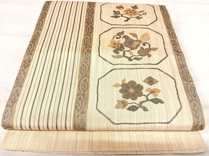 平和屋着物◎六通柄袋帯　亀甲花鳥文　五竜　正絹　逸品　AABK0625yx