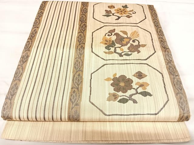 平和屋着物◎六通柄袋帯　亀甲花鳥文　五竜　正絹　逸品　AABK0625yx