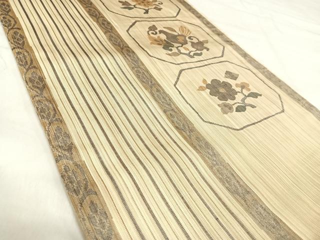 平和屋着物◎六通柄袋帯　亀甲花鳥文　五竜　正絹　逸品　AABK0625yx