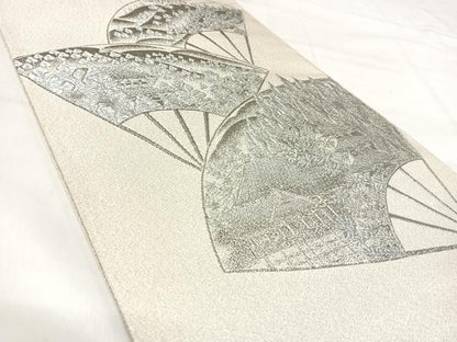 平和屋着物◎綴れ　太鼓柄袋帯　扇面風景文　プラチナ箔　正絹　逸品　AABK0626yx