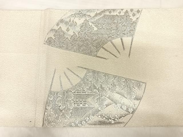 平和屋着物◎綴れ　太鼓柄袋帯　扇面風景文　プラチナ箔　正絹　逸品　AABK0626yx