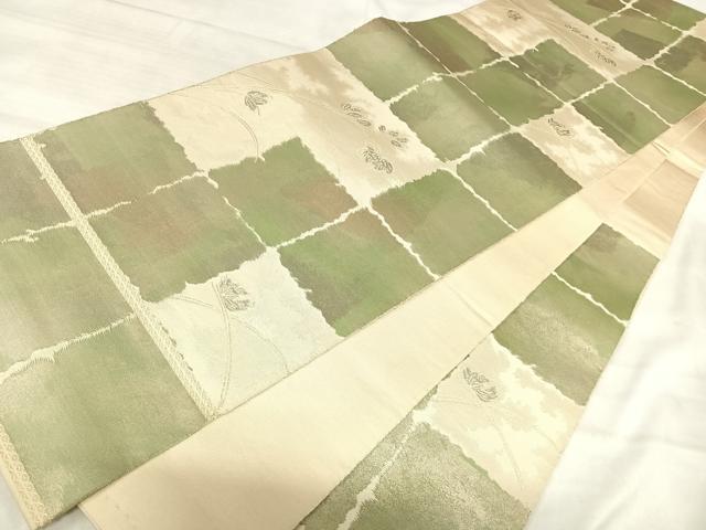平和屋着物◎西陣　服部織物謹製　六通柄袋帯　枝花文　こはく錦　金糸　引箔　正絹　逸品　AABK0629yx