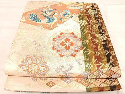 平和屋着物◎六通柄袋帯　唐織　孔雀花文　金銀糸　正絹　逸品　AABK0631yx