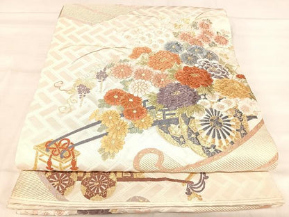 平和屋着物◎六通柄袋帯　唐織　花車文　金銀糸　正絹　逸品　AABK0633yx
