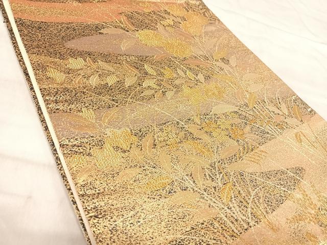 平和屋着物◎六通柄袋帯　草花文　金糸　正絹　逸品　AABK0635yx