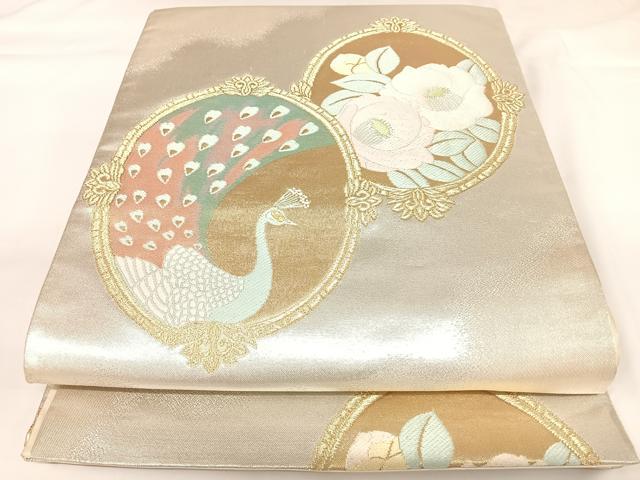 平和屋着物◎六通柄袋帯　唐織　孔雀花文　金銀糸　正絹　逸品　AABK0637yx