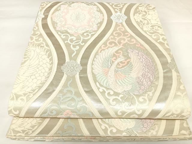平和屋着物◎六通柄袋帯　唐織　鳳凰花文　銀糸　正絹　逸品　AABK0640yx