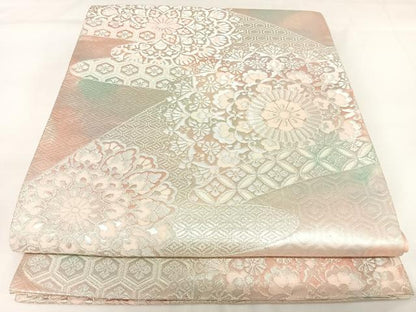 平和屋着物◎六通柄袋帯　正倉院花文　銀糸　正絹　逸品　AABK0641yx