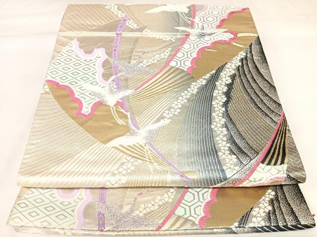 平和屋着物◎六通柄袋帯　唐織　飛鶴文　金銀糸　正絹　逸品　AABK0643yx