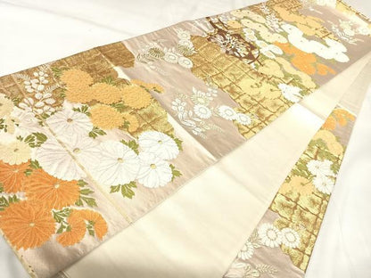 平和屋着物◎六通柄袋帯　唐織　草花文　金糸　正絹　逸品　AABK0645yx