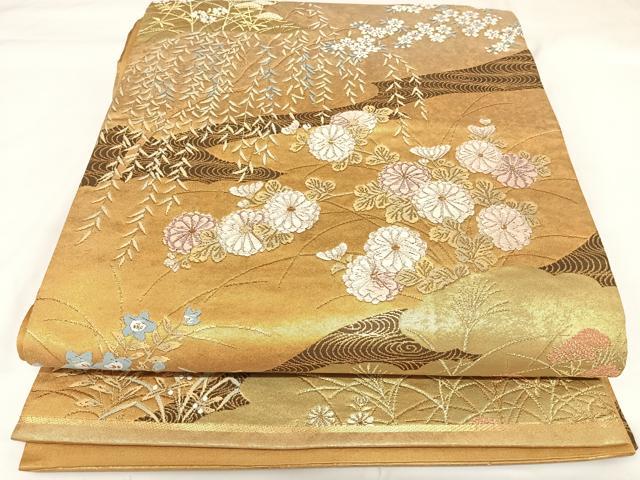 平和屋着物◎六通柄袋帯　唐織　唐俑箔　曲水聚錦文　正絹　逸品　AABK0648yx