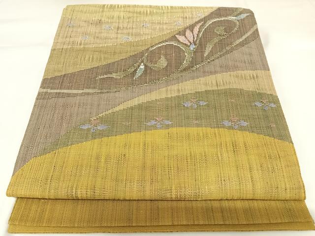 平和屋着物◎太鼓柄袋帯　草花文　正絹　逸品　AABK0649yx