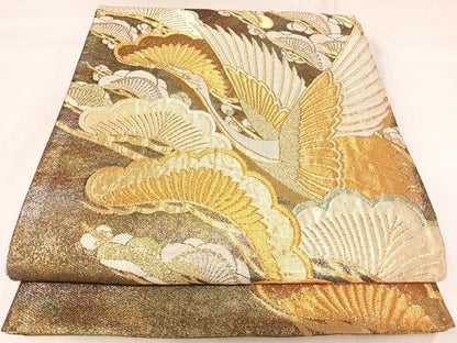 平和屋着物◎六通柄袋帯　松　金銀糸　正絹　逸品　AABK0650yx