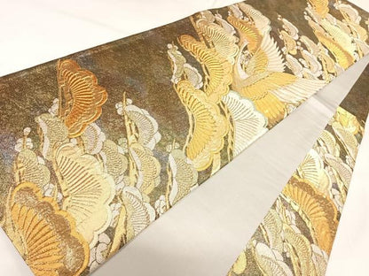 平和屋着物◎六通柄袋帯　松　金銀糸　正絹　逸品　AABK0650yx