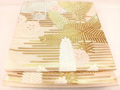 平和屋着物◎六通柄袋帯　唐織　梅松文　金銀糸　正絹　逸品　AABK0658yx