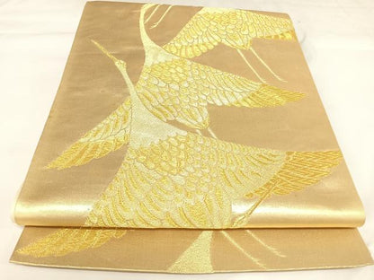 平和屋着物◎六通柄袋帯　飛鶴文　金糸　正絹　逸品　AABK0663yx