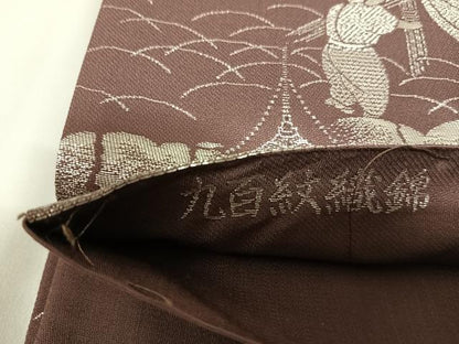 平和屋着物◎六通柄袋帯　九百紋織錦　人物風景文　銀糸　正絹　逸品　AABK0665yx