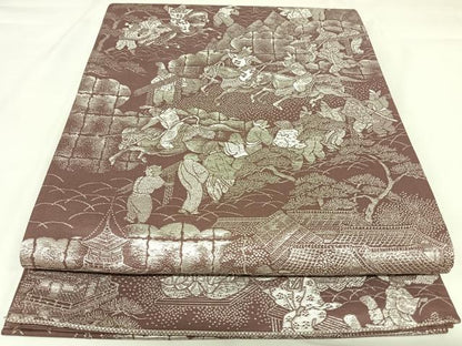 平和屋着物◎六通柄袋帯　九百紋織錦　人物風景文　銀糸　正絹　逸品　AABK0665yx