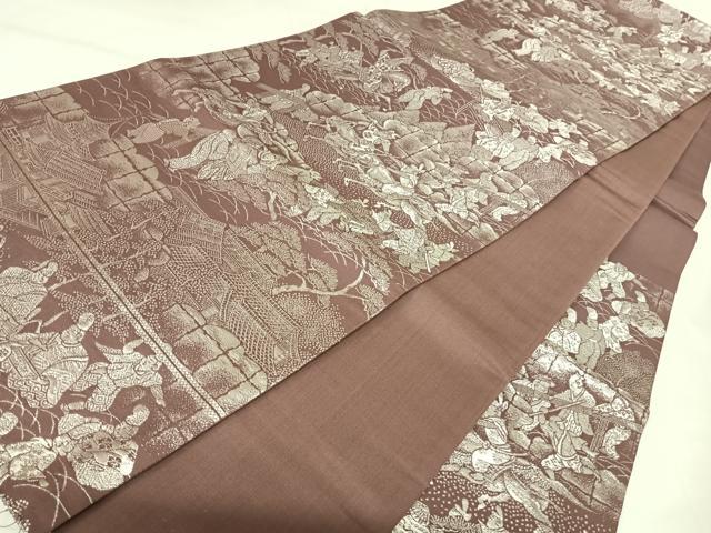 平和屋着物◎六通柄袋帯　九百紋織錦　人物風景文　銀糸　正絹　逸品　AABK0665yx
