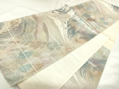 平和屋着物◎六通柄袋帯　錦袋　奥飛騨　銀糸　正絹　逸品　AABK0667yx